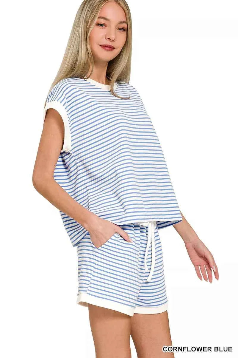 Zenana Stripe Contrast Trim Top & Shorts Set 5c266735d3d34b309abbafeafeb17da0-Max-Origin
