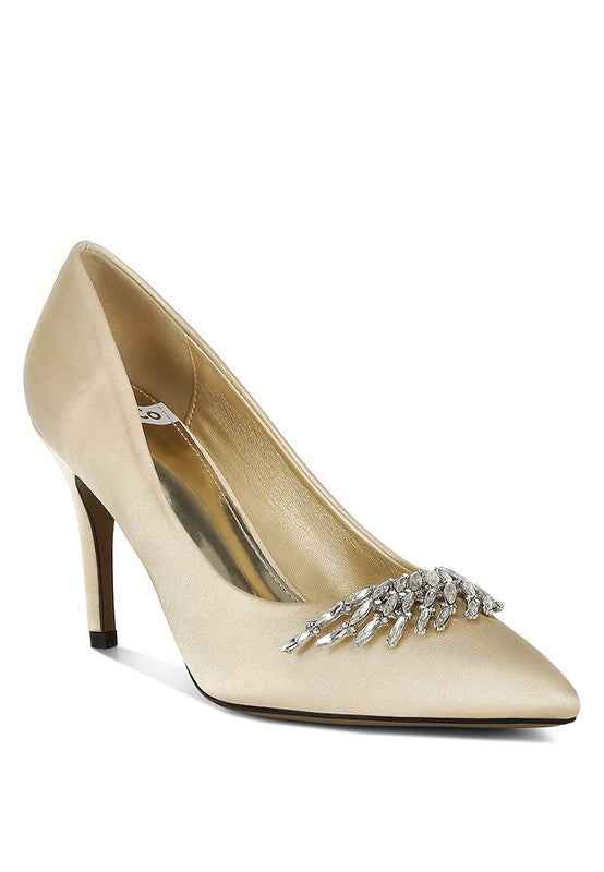 Rhodolia Diamante Brooch Detail Satin Pumps Gold 5c29b86f-de14-40cd-a895-184a9404c24c