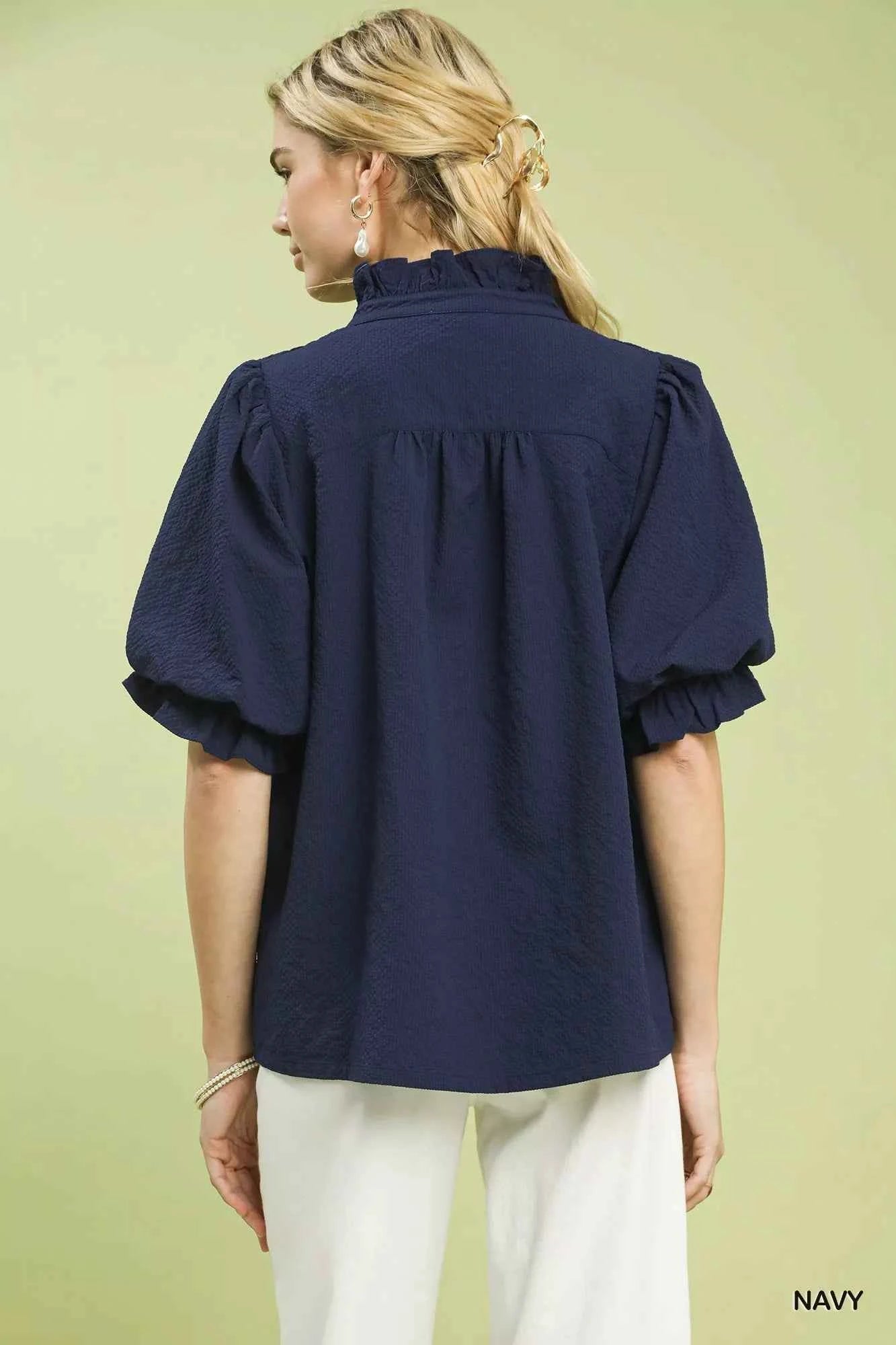 Umgee Textured Smocked Yoke Split-Neck Top 5c2bf2ae-7803-45ad-8193-4c80f55efc19-Max-Origin