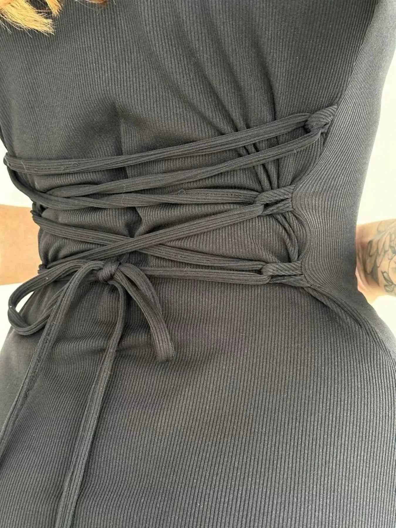 Ribbed Back Lace Up Short Sleeve Mini Dress 5c36f13b-4379-408b-8748-0e2f8c9c4286-Max-Origin