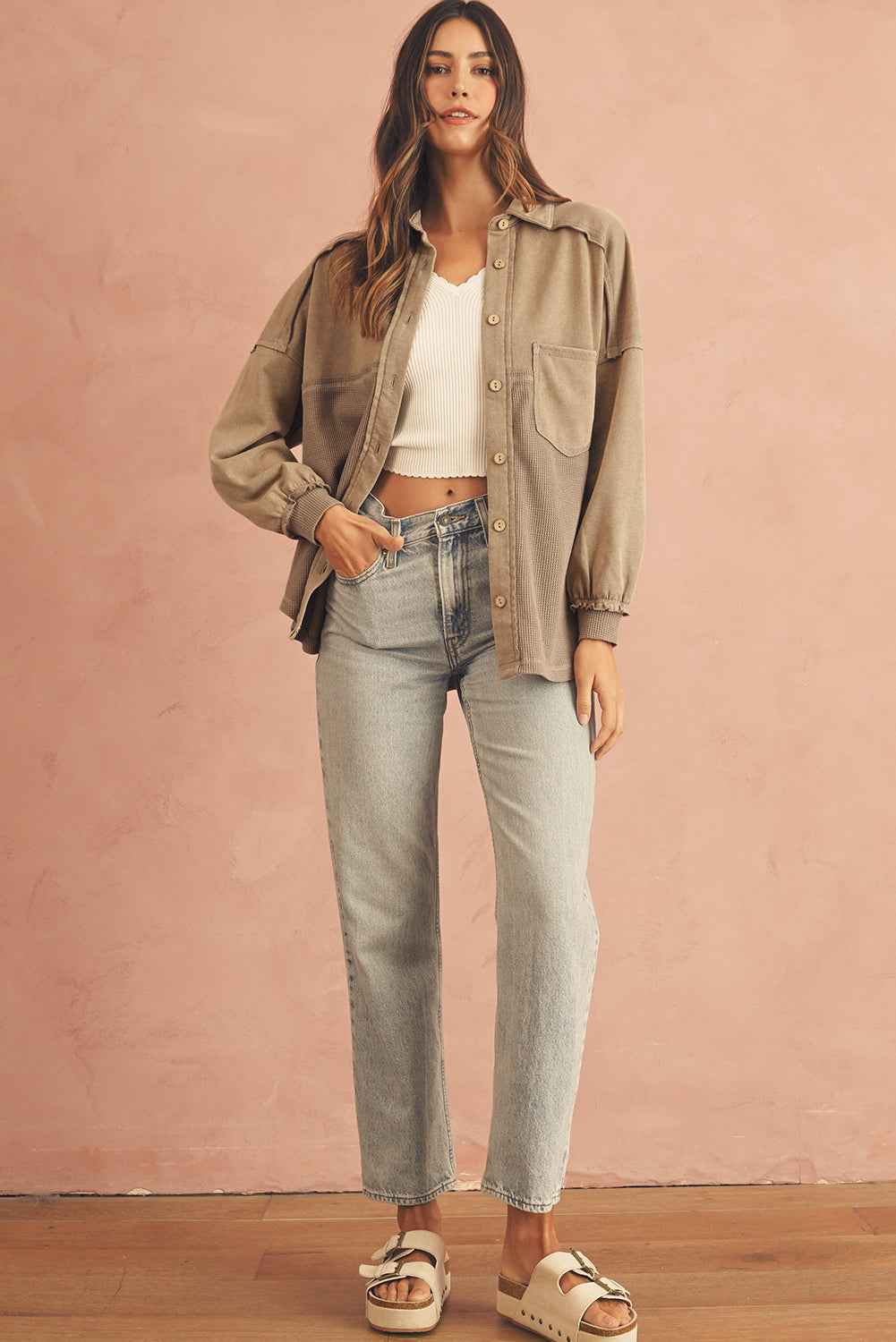 Goat Mineral Wash Textured Patchwork Loose Fit Shacket 5c39d02ea8847157