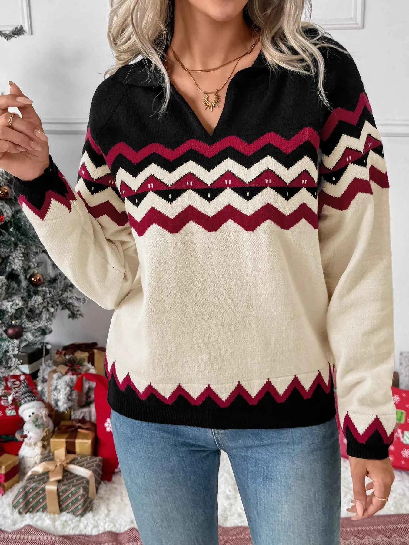 Chevron Pattern Long Sleeve Sweater 5c3cbe8af70c46ba84a7d13558978eaa-Max-Origin