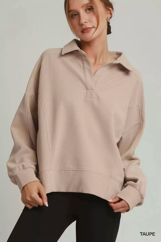 Brushed Waffle o Collared Pullover TAUPE 5c486d53-8867-4d23-94aa-8008889bf950-Max-Origin