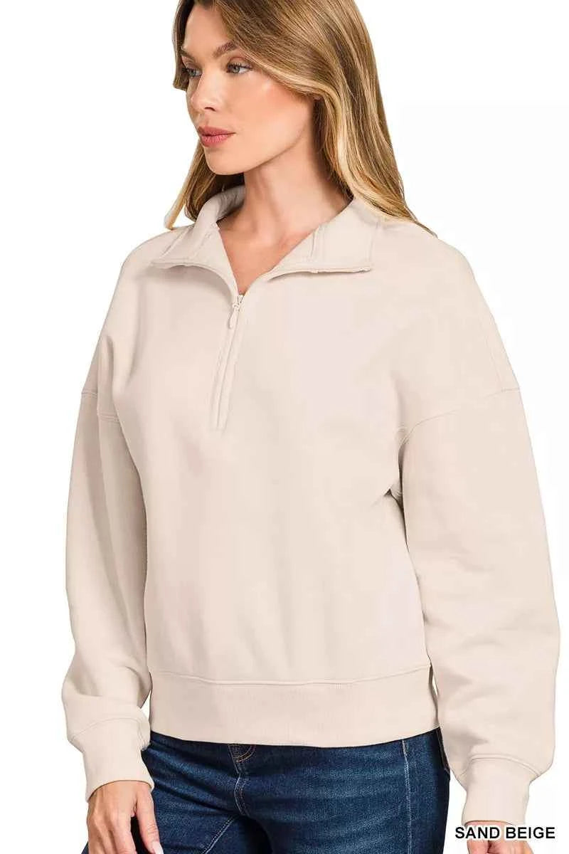 Zenana Fleece High Neck Half Zip Sweatshirt 5c4cd9a8d85045b7a8dc77ca8444aac6-Max-Origin