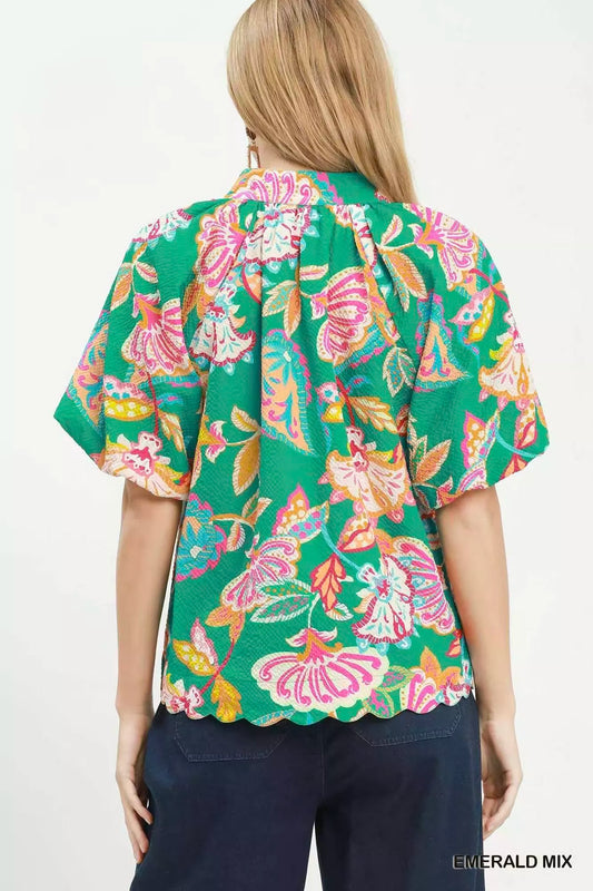 Mix Floral Print Scallop Hem Blouse 5c513881-ee9d-4ccc-8067-6a4e9f988f9d-Max-Origin