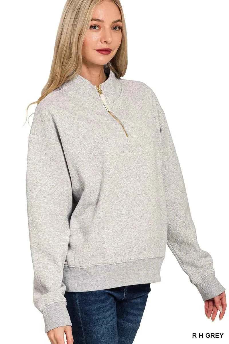 Zenana Fleece Half Zip Sweatshirt 5c5358b434ea4fc28214c0d19c5e672d-Max-Origin