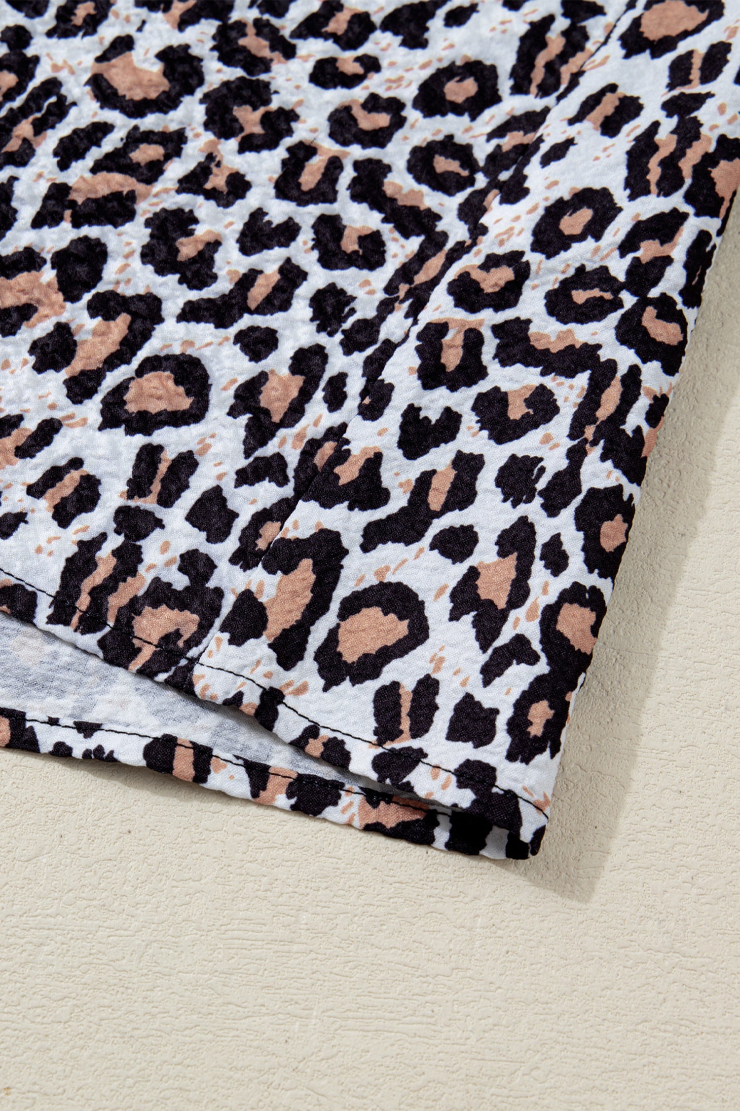 Khaki Contrast Frilled V Neck Trimmed Leopard Shirt 5c5380136ac6a767