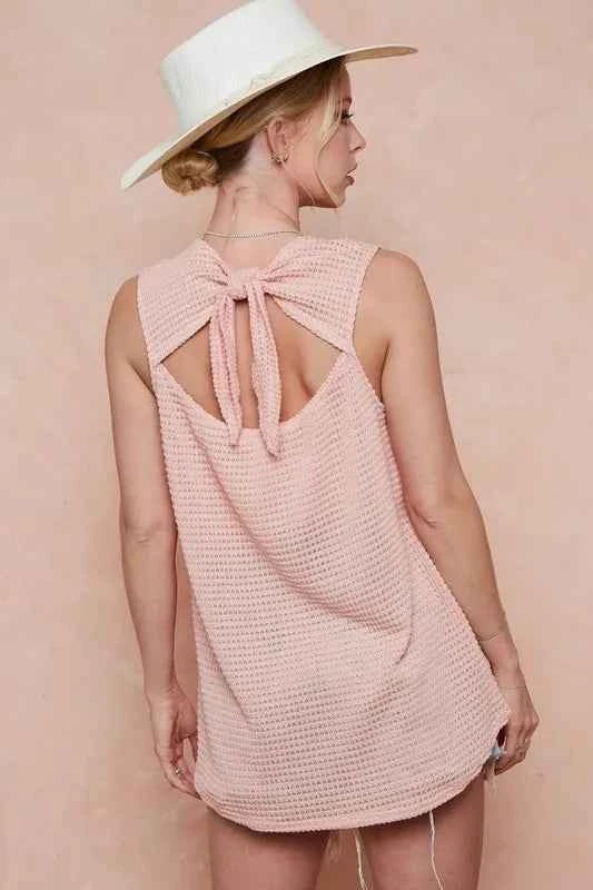Popcorn Waffle Open Back Top with Tied Ribbon 5c549e72a5624ca3a1a5364f1e09166a-Max-Origin