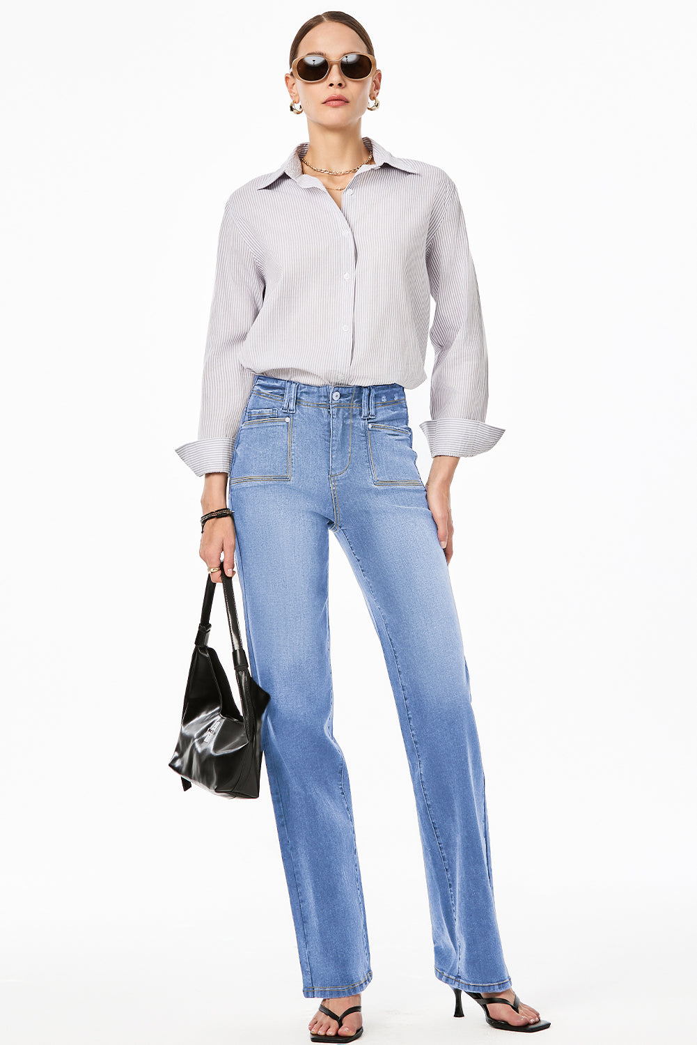 Dusk Blue Loose Straight Leg Cropped High Waist Jeans 5c58df83f6cbae6a