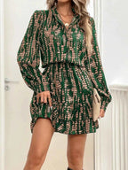 Printed Long Sleeve Mini Dress Dark Green 5c5e032e18974c648f46fb868ff423fe-Max-Origin