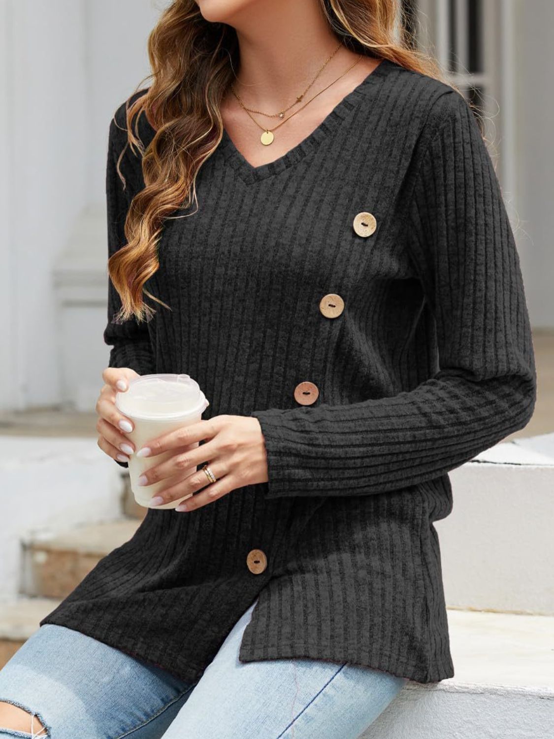 V-Neck Long Sleeve T-Shirt