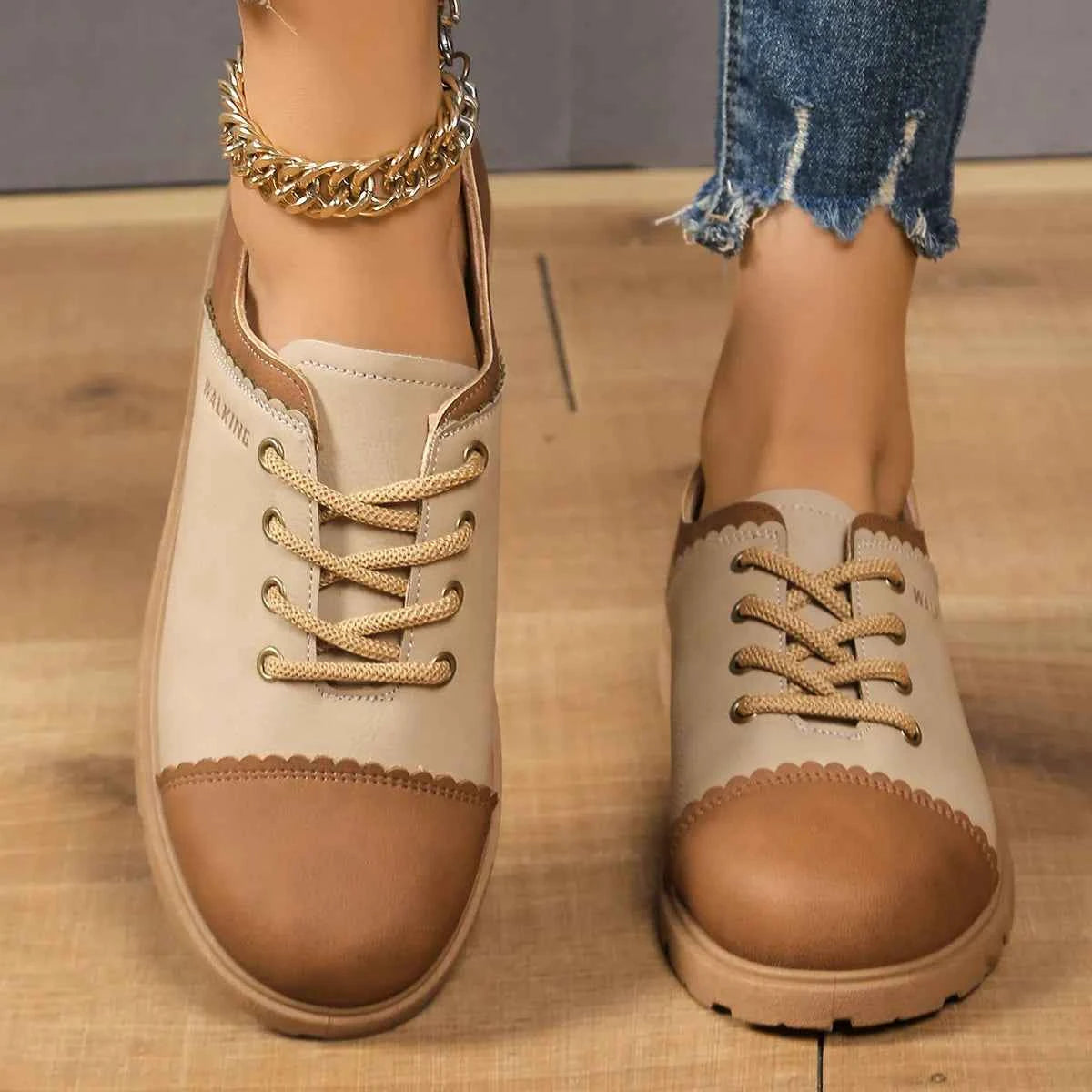 Color Block Lace Up Sneakers Khaki Color 5c62a72d-e0e0-48a8-bca5-86440f67d732-Max-Origin