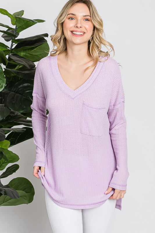 Reborn J Waffle Knit V-Neck Long Sleeve T-Shirt 5c6e3b5c-d560-4772-88f4-79fd2c0cac87-Max
