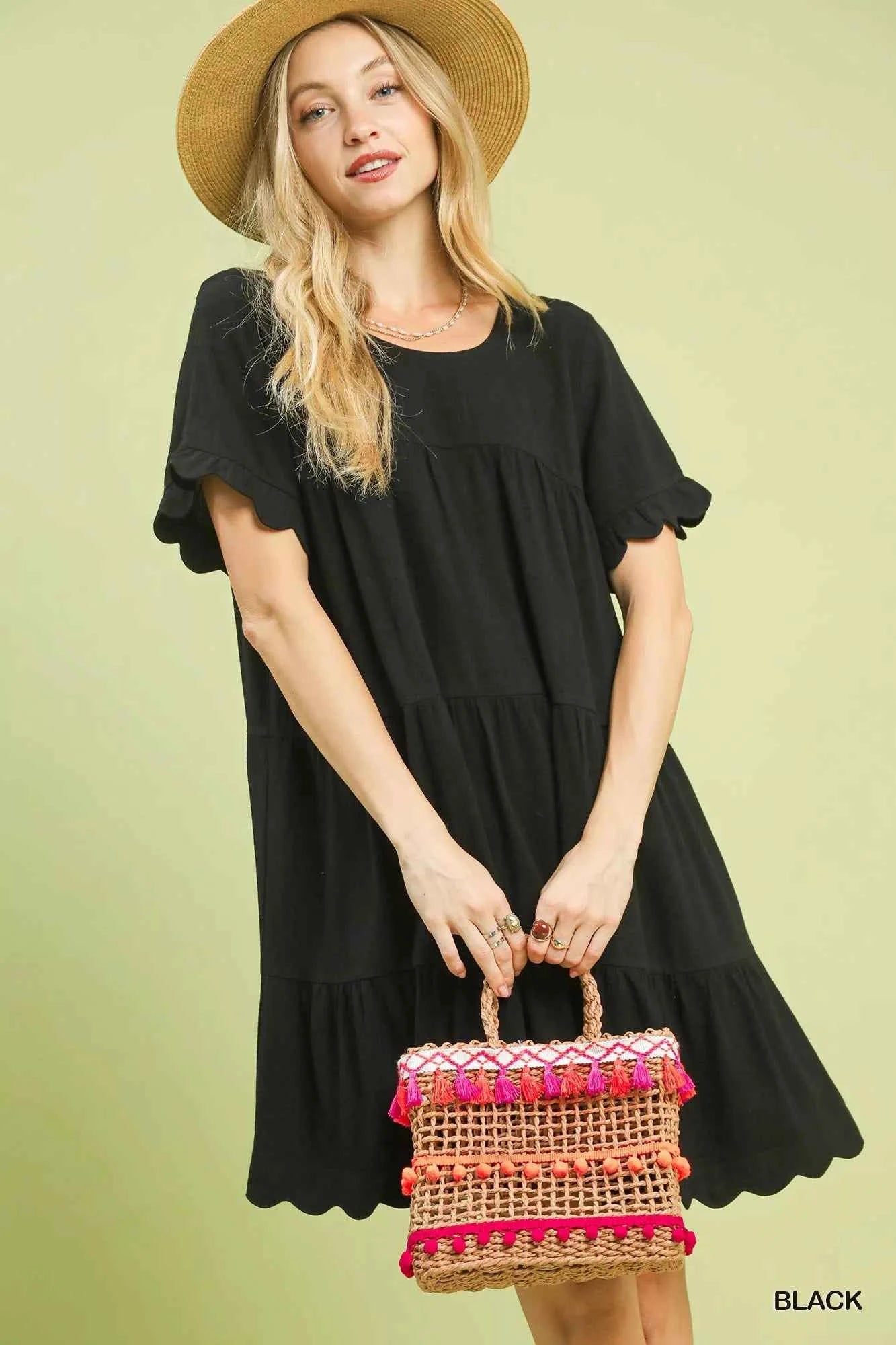 Umgee Linen Tiered Babydoll Dress with Ruffle Sleeves BLACK 5c72613a-d5e0-4d8c-b737-598f9221ab77-Max-Origin