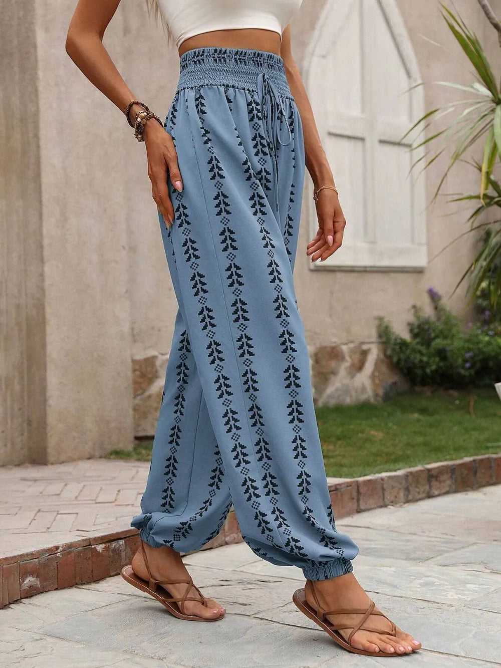 Tied Printed High Waist Pants 5c74b8e1-ee7d-4877-a3ff-b6cb2aad7826-Max