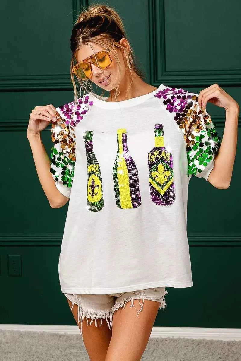 BiBi Sequin Mardi Gras Bottles Spangled Sleeve Top 5c75b2884e5c4a9c99039712dfd60b20-Max-Origin