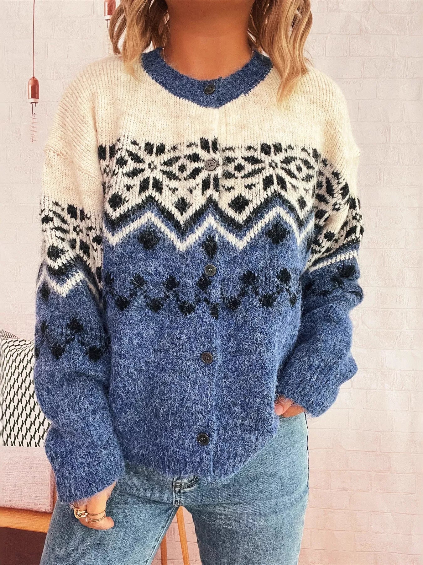 Christmas Button Up Drop Shoulder Cardigan Dusty Blue One Size 5c75b4c7213b439286ea428490178f06-Max-Origin
