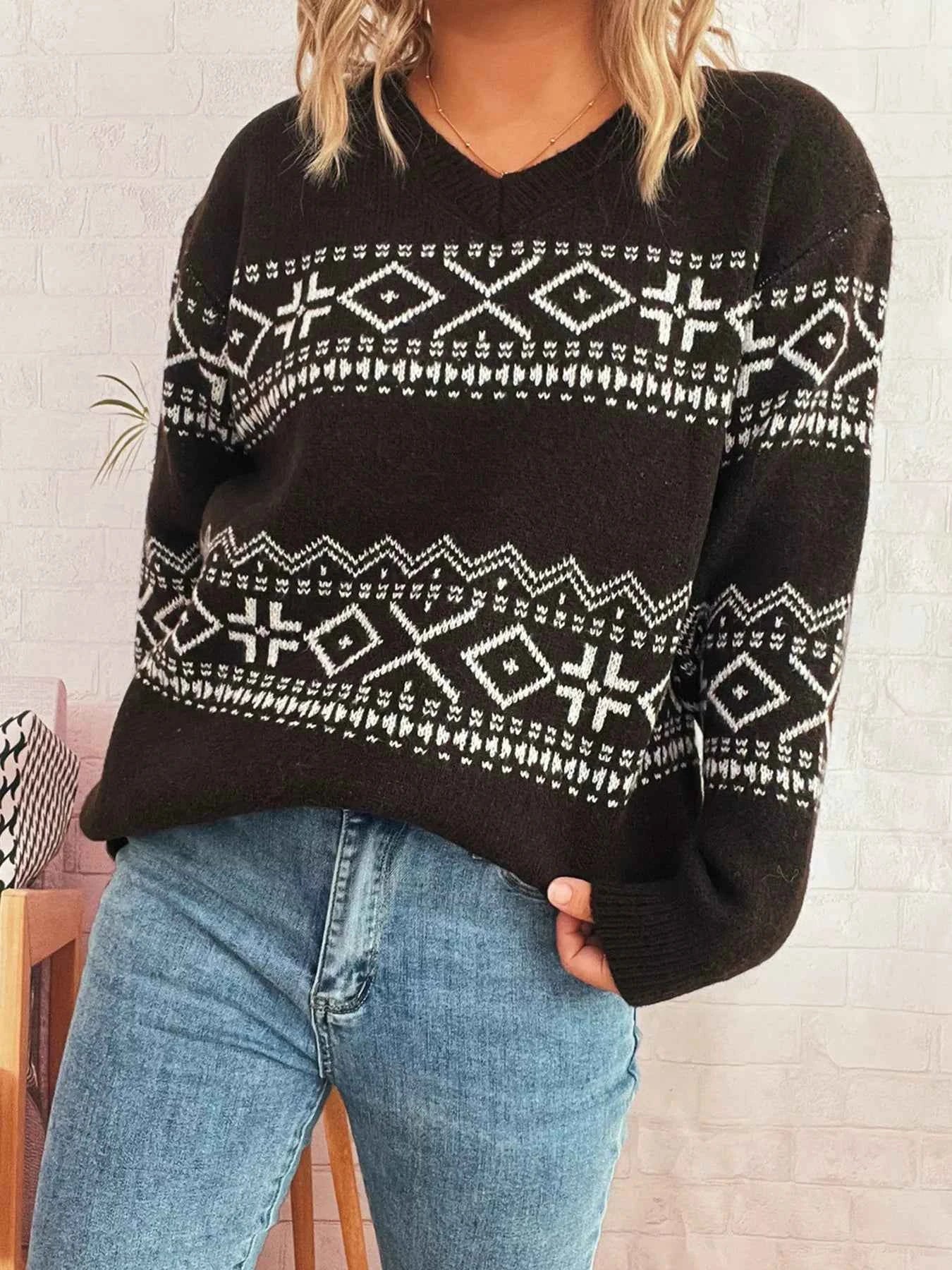 Geometric Dropped Shoulder Long Sleeve Sweater 5c7919e6fada4853bd8f9f01e43f04f3-Max-Origin