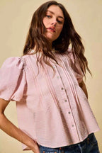 SO ME Gingham Lace Trim Button Bubble Sleeves Blouse 5c796d63845a433fa25989860792d3fc-Max-Origin