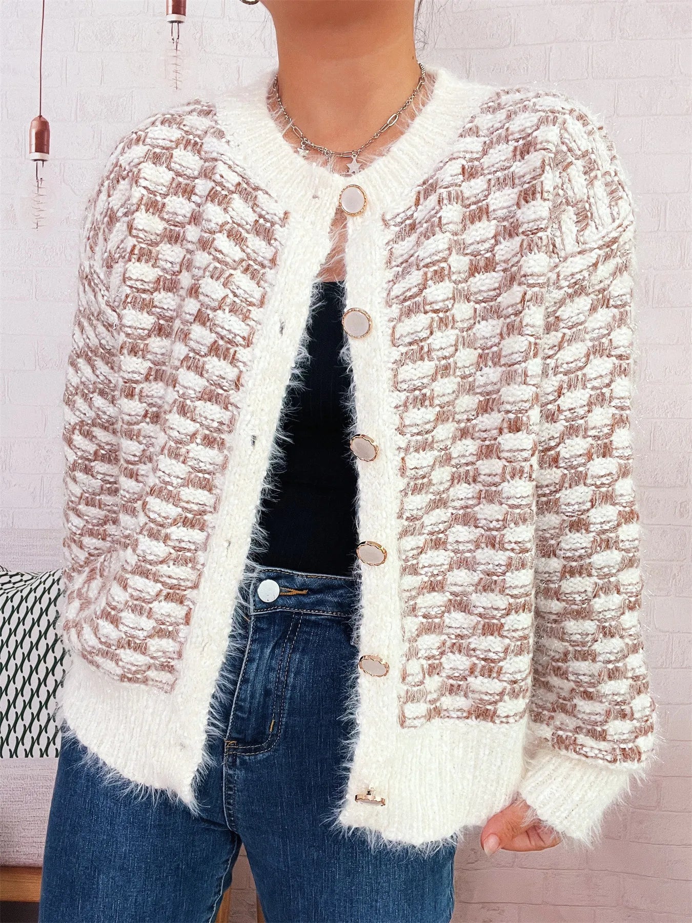 Fluffy Textured Button-Up Cardigan 5c7f8a7c21c14c388fe64b69aafe1711-Max-Origin