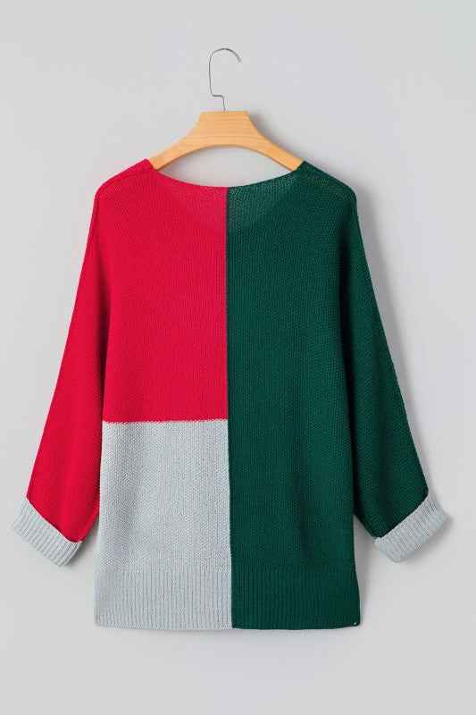 Colorblock Knit V-Neck Sweater 5c821976-84c7-47b5-8a5f-539223247b0e