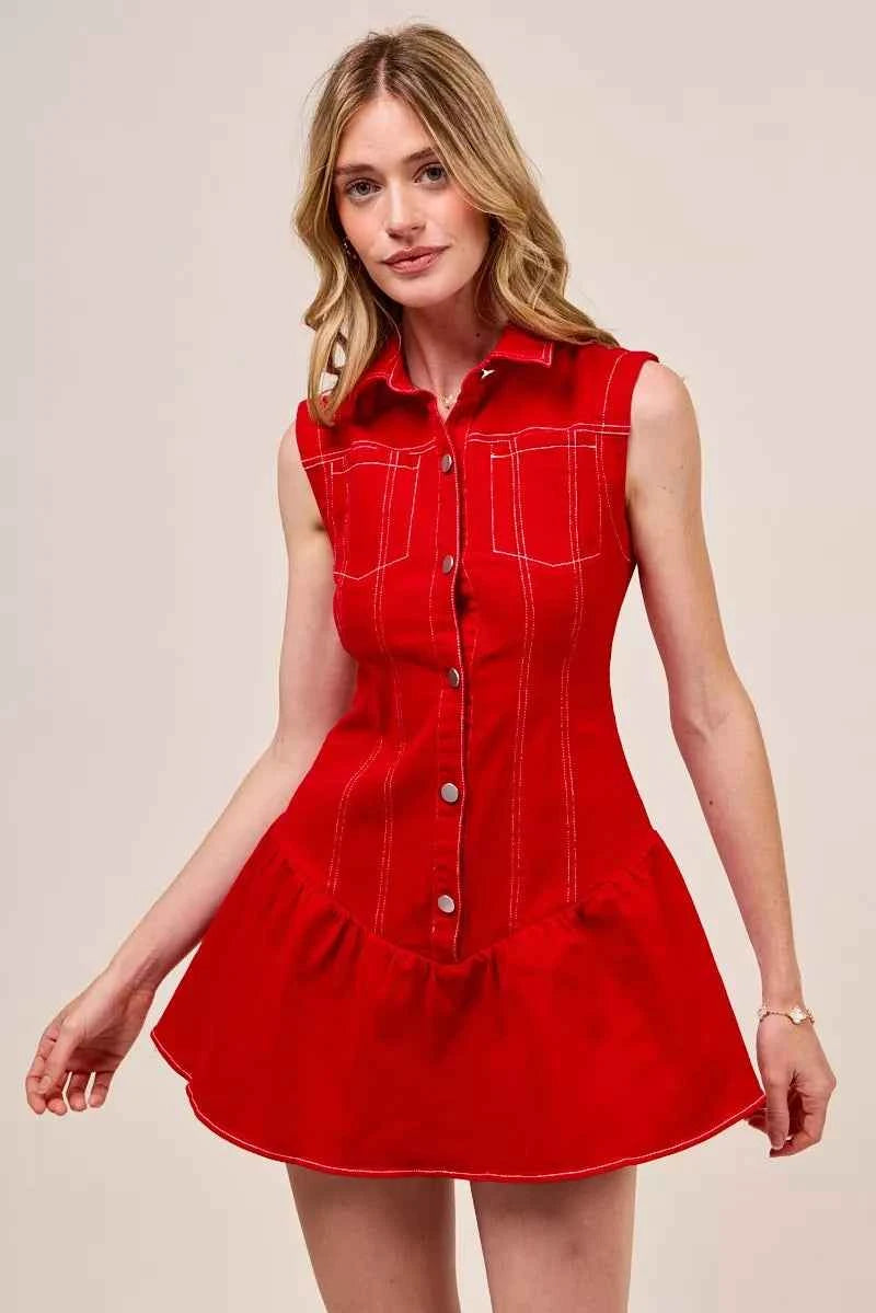 Button Down Sleeveless Collared Game Day Mini Dress 5c86180c04e44ef087df1d753658f24c-Max-Origin