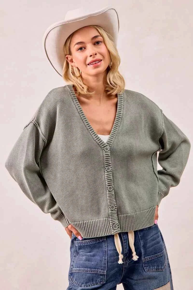 BiBi Washed Sweater V Neck Cardigan VINTAGE OLIVE 5c8a1405b81e4a02a888c84acf2cd552-Max-Origin
