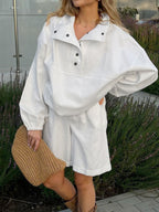 Snap Detail Long Sleeve Top and Shorts Set White 5c912b5e-d6b3-4053-b578-3b0598caa576-Max