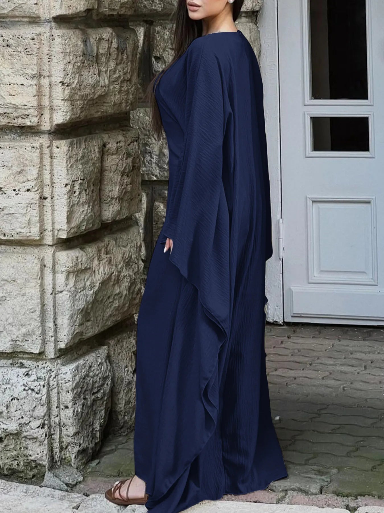 Round Neck Maxi Dress with Flowing Cape Sleeves 5c9189798c2a4af0a2139a7dfdcc86a0-Max-Origin