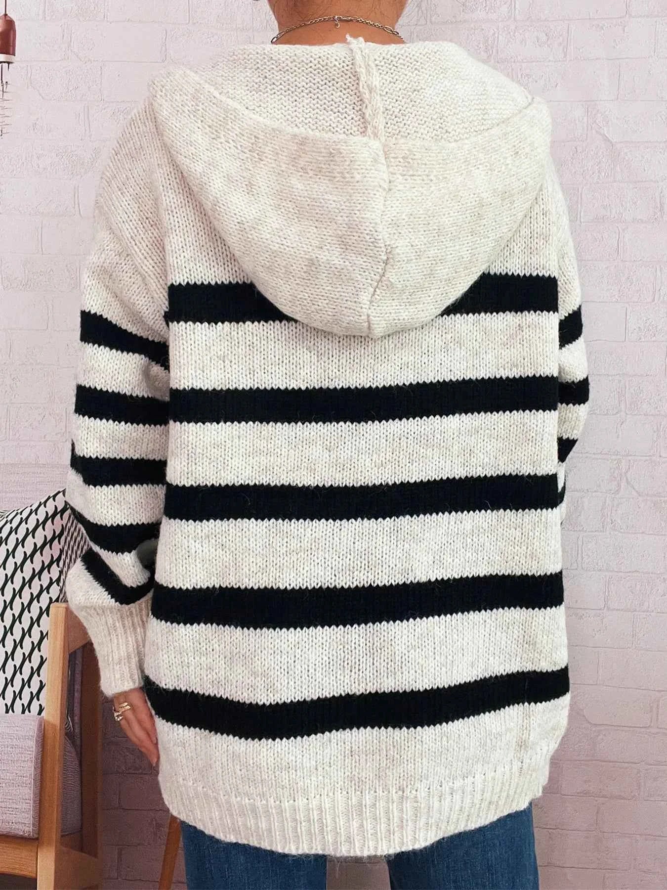 Striped Button-Up Hooded Cardigan 5c950d8f56894a5bb2e9e6f474057ed1-Max-Origin