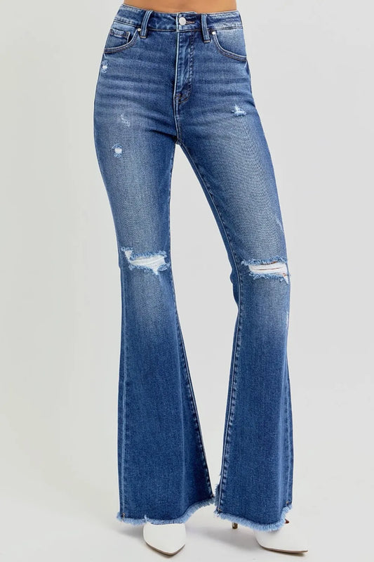 Full Size High Rise Distressed Raw Hem Flare Jeans 5c95904d-e983-4e0e-ad69-c2cf637787e4-Max
