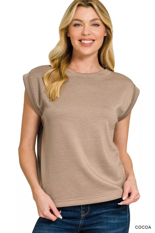 Zenana Scuba Round Neck Cap Sleeve Top COCOA 5c9d10fbdbb641979aec98ea9af55a73-Max-Origin