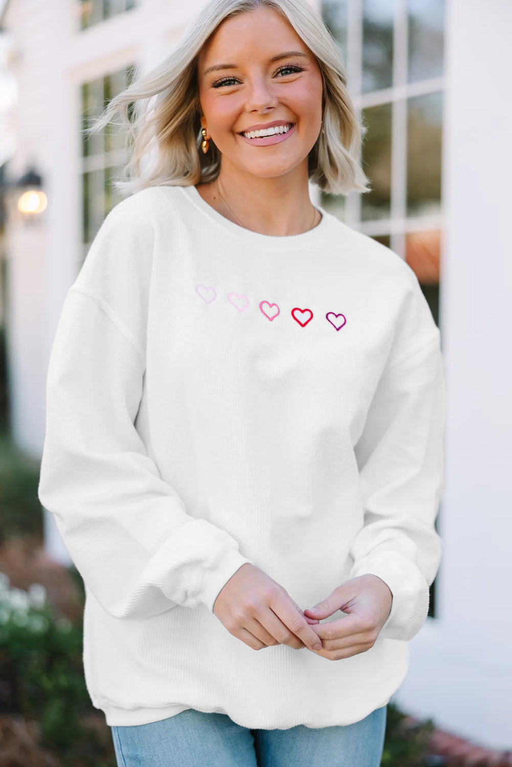 Pink 3d Ribbed XOXO Heart Embroidered Drop Shoulder Sweatshirt 5ca3f7d8b1b9ee19