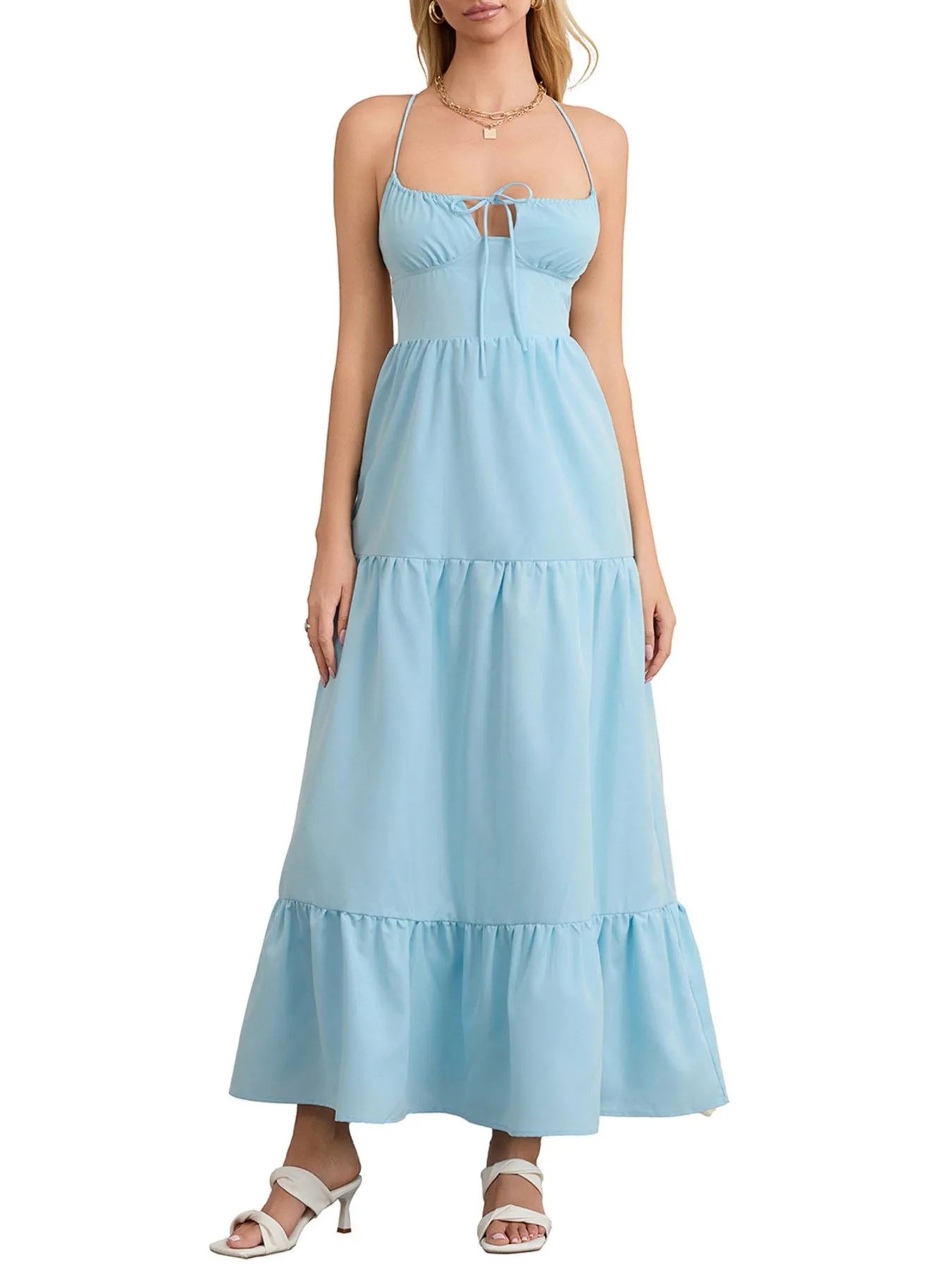 Tiered Lace Up Spaghetti Straps Maxi Dress Sky Blue 5caabb70-fd15-4396-8b9b-76a28a161b84-Max-Origin