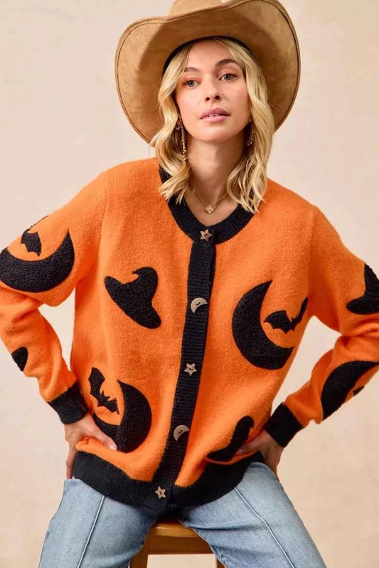 Halloween Witch Hat Moon Bat Artwork Cardigan 5cb006152712490f8ed9bcaf9b7b7313-Max-Origin