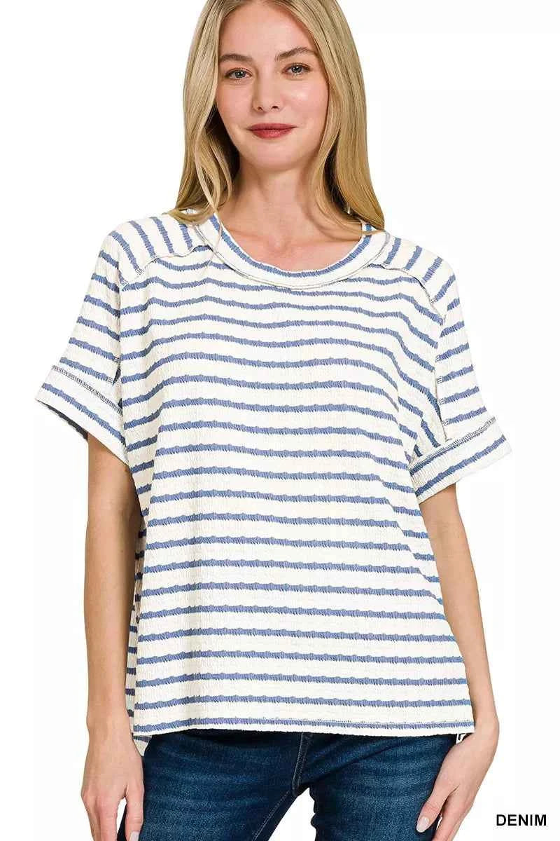 Zenana Stripe Jacquard Round-Meck Tee 5cb0c71617be4eacad974999feda0a3b-Max-Origin