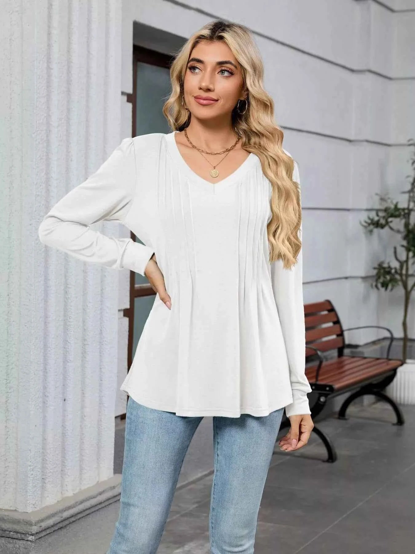 V-Neck Long Sleeve Relaxed Fit T-Shirt