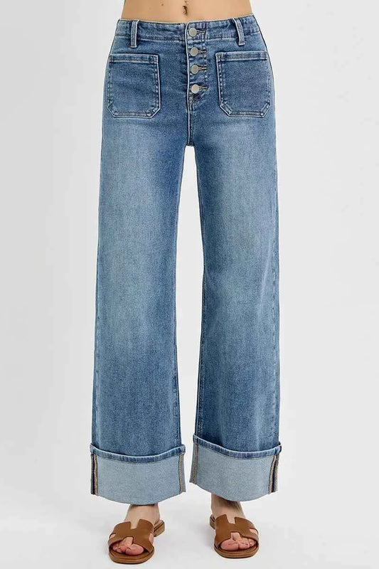 High Rise Ankle Wide Button Patch Pocket Cuffed Jeans 5cbe43f28c674c26a143ed700aea395b-Max-Origin