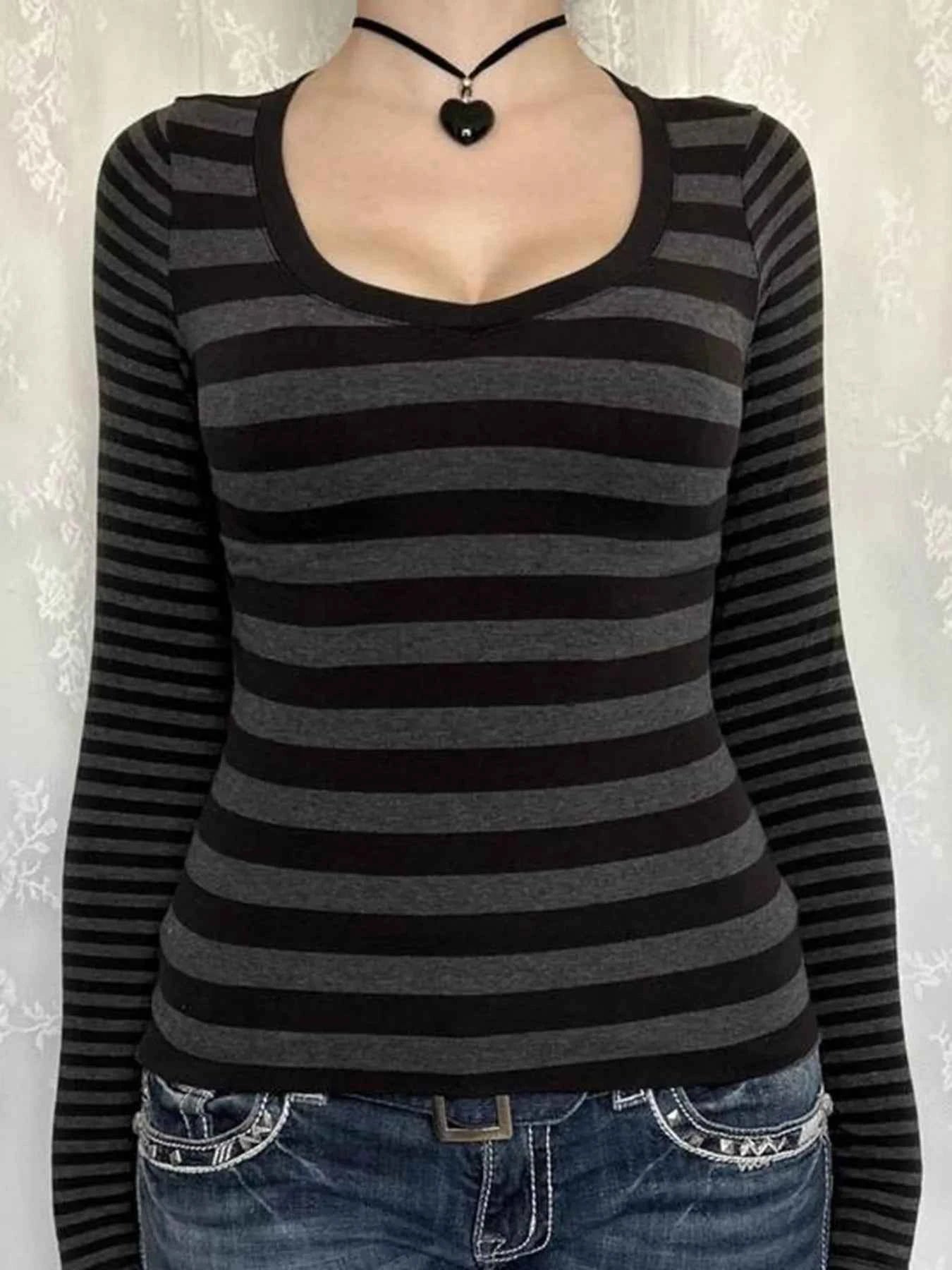 Striped Long Sleeve Contrast  T-Shirt