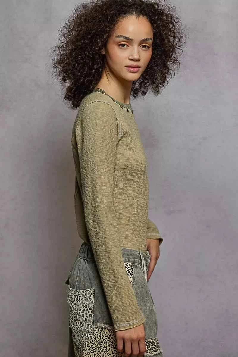 POL Round Neck Long Sleeve Contrast Stitching T-Shirt with Stud Detail 5cc696d3-ee4a-454f-a849-abf871203882-Max-Origin