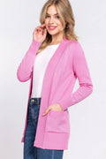 ACTIVE BASIC Ribbed Trim Open Front Cardigan PINK 5cd36567-cdbc-4556-9869-67a17840f34b-Max