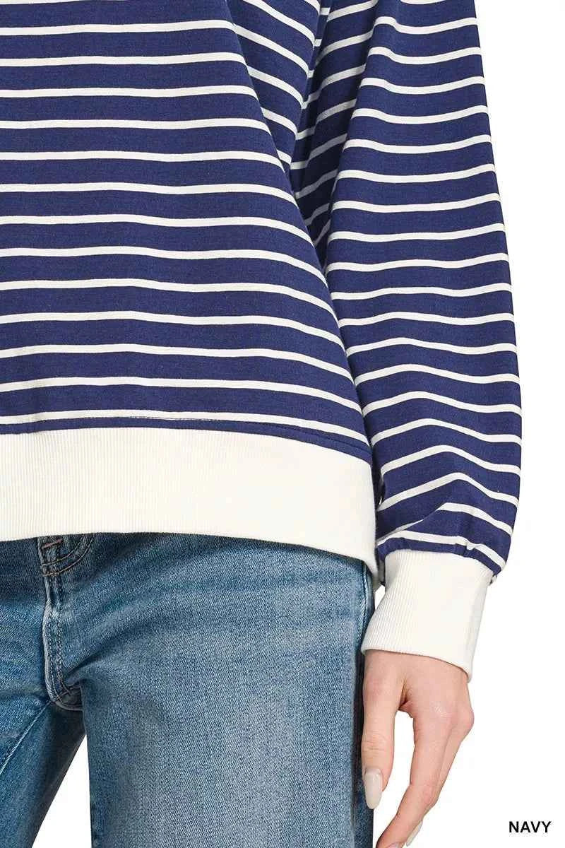 Zenana Contrast Striped Round Neck Sweatshirt 5cd882f50b7849238cdf6056a00a9c2e-Max-Origin
