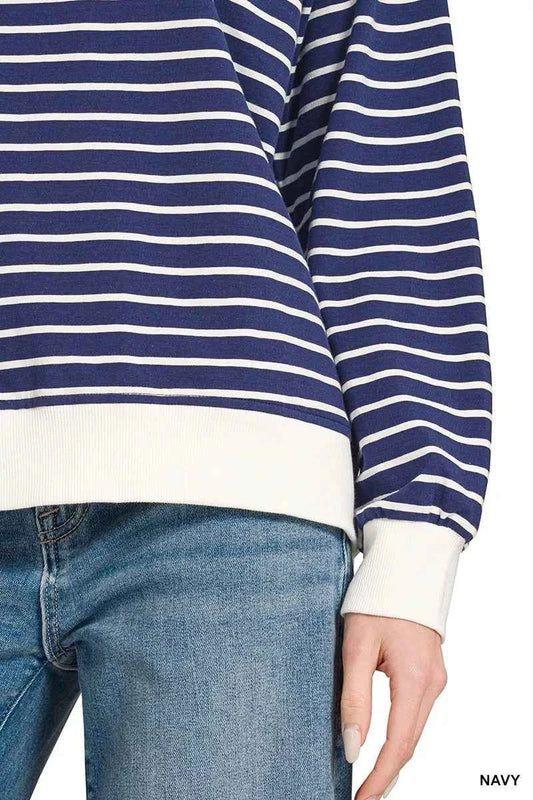 Contrast Striped Round Neck Sweatshirt 5cd882f50b7849238cdf6056a00a9c2e-Max-Origin