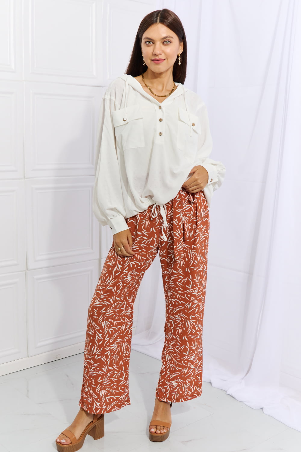 Heimish Right Angle Full Size Geometric Printed Pants in Red Orange 5ce14eb76396480baf65bceb68600484-Max