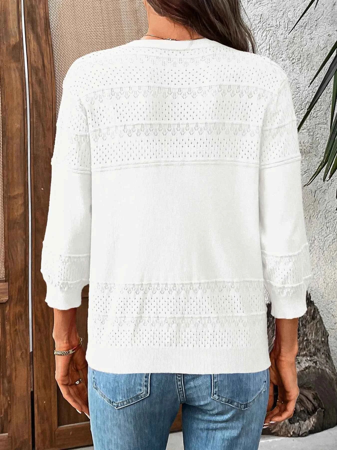 Textured Button-Front Cardigan with 3/4 Sleeves 5ce2b70f-6e91-444c-a1d0-a5dbbfab8803-Max-Origin