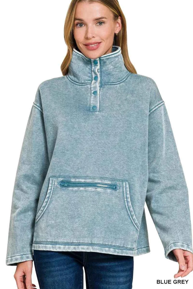 Zenana Fleece Washed High Neck Kangaroo Pocket Sweatshirt BLUE GREY 5ce5b2071d034f29b7b61937a6aaf912-Max-Origin