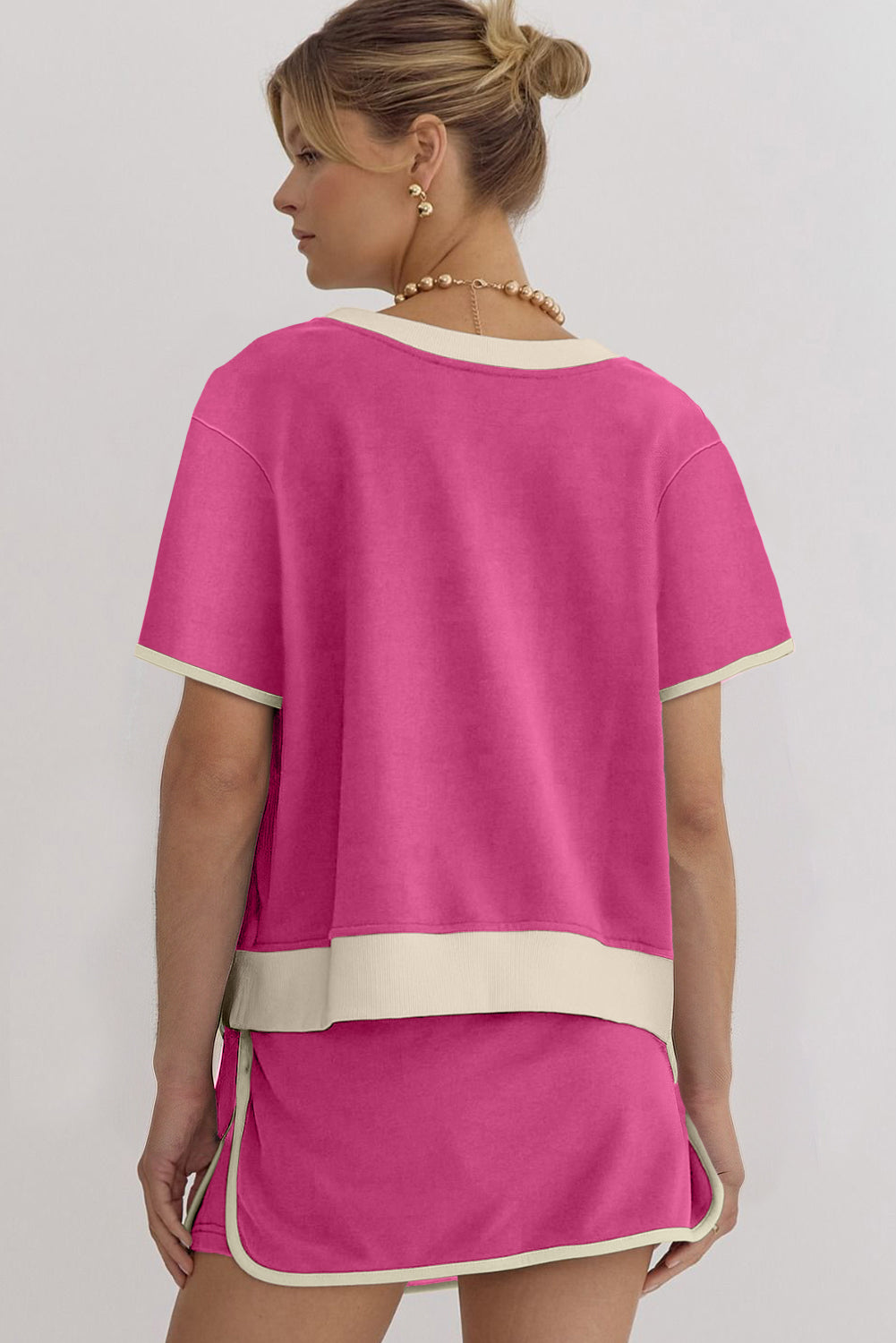 Black Colorblock Edge Drop Shoulder T Shirt and Skort Set 5cec0f8621e69c28