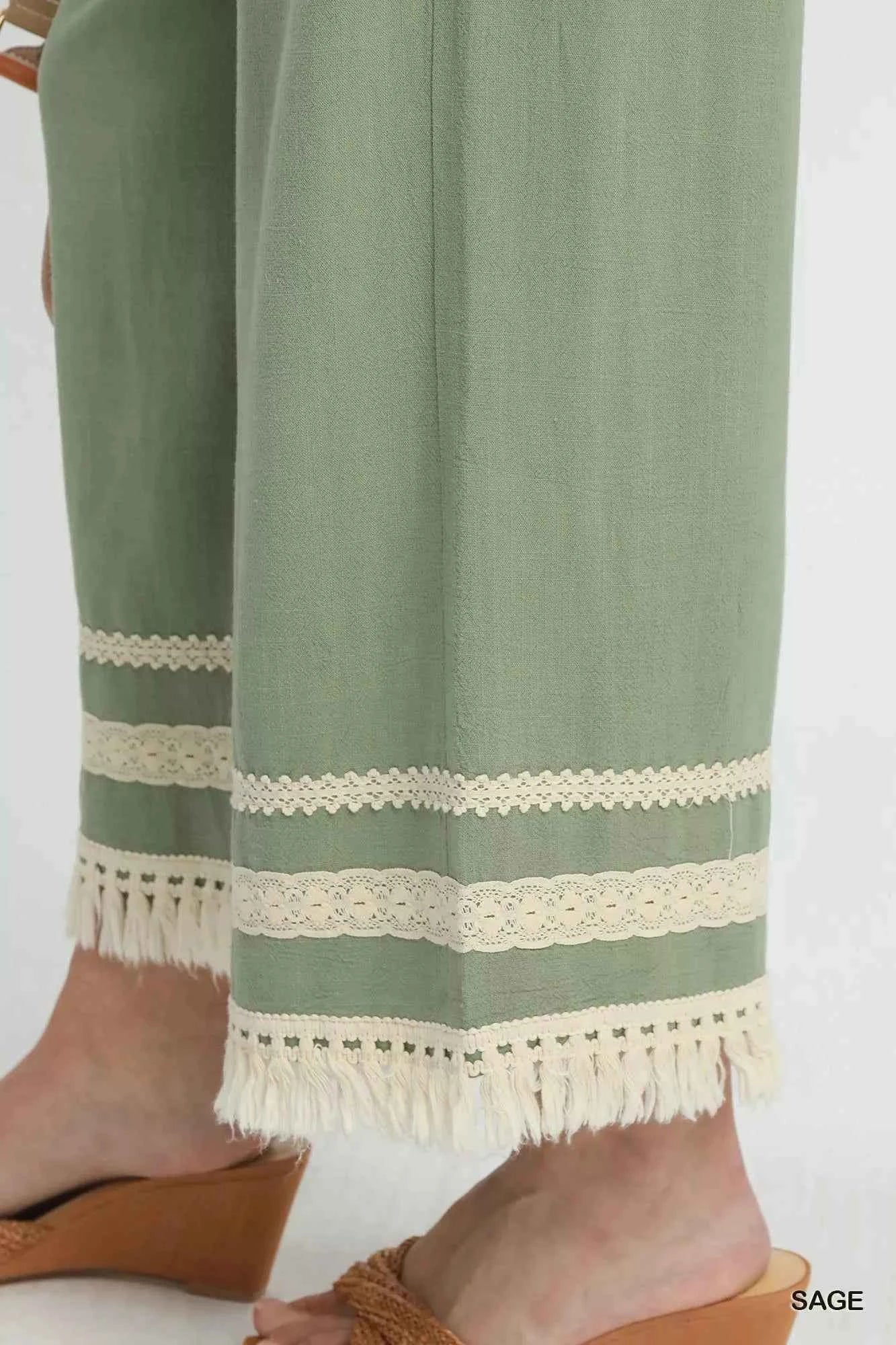 Umgee Lace Trim Fringe Hem Wide Leg Pants 5cf1ee40-90fb-4a26-ac80-fab91bb94ce1-Max-Origin