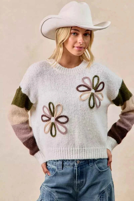 Flower Color Block Sweater 5cfab9bdec1346f79c1f9d0b08f86bba-Max-Origin