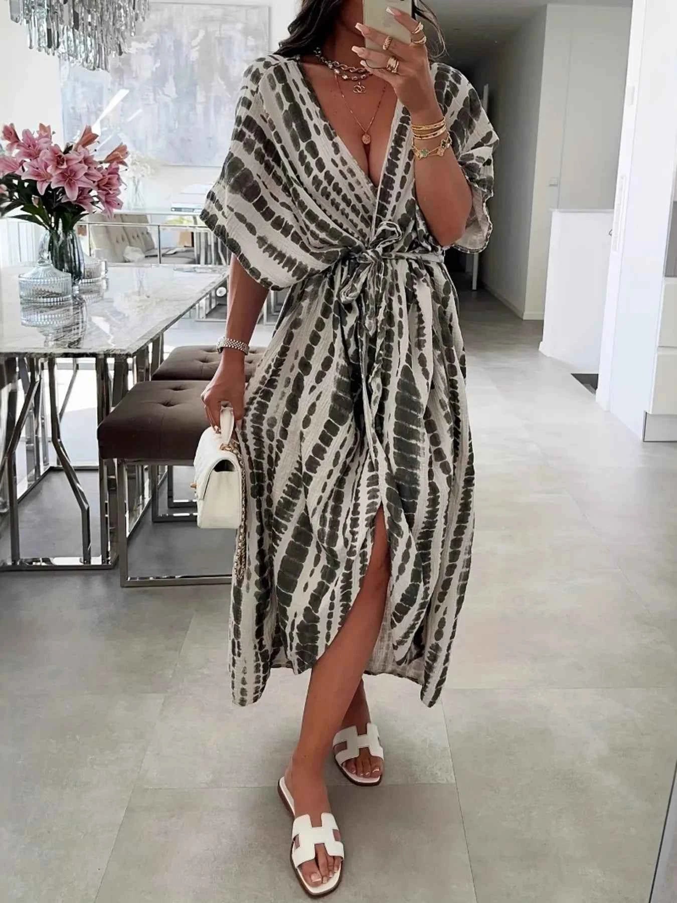 Tie-Dye Tie Waist Wrap Dress Black 5d009e88237949f2a2073cbca198d426-Max-Origin